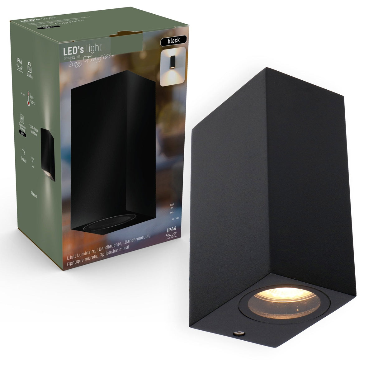 NØRD Up&Down - LED's Light LED-Außenleuchte mit GU10-Fassung - Rechteckig - IP44 - Schwarz - Modell Mailand