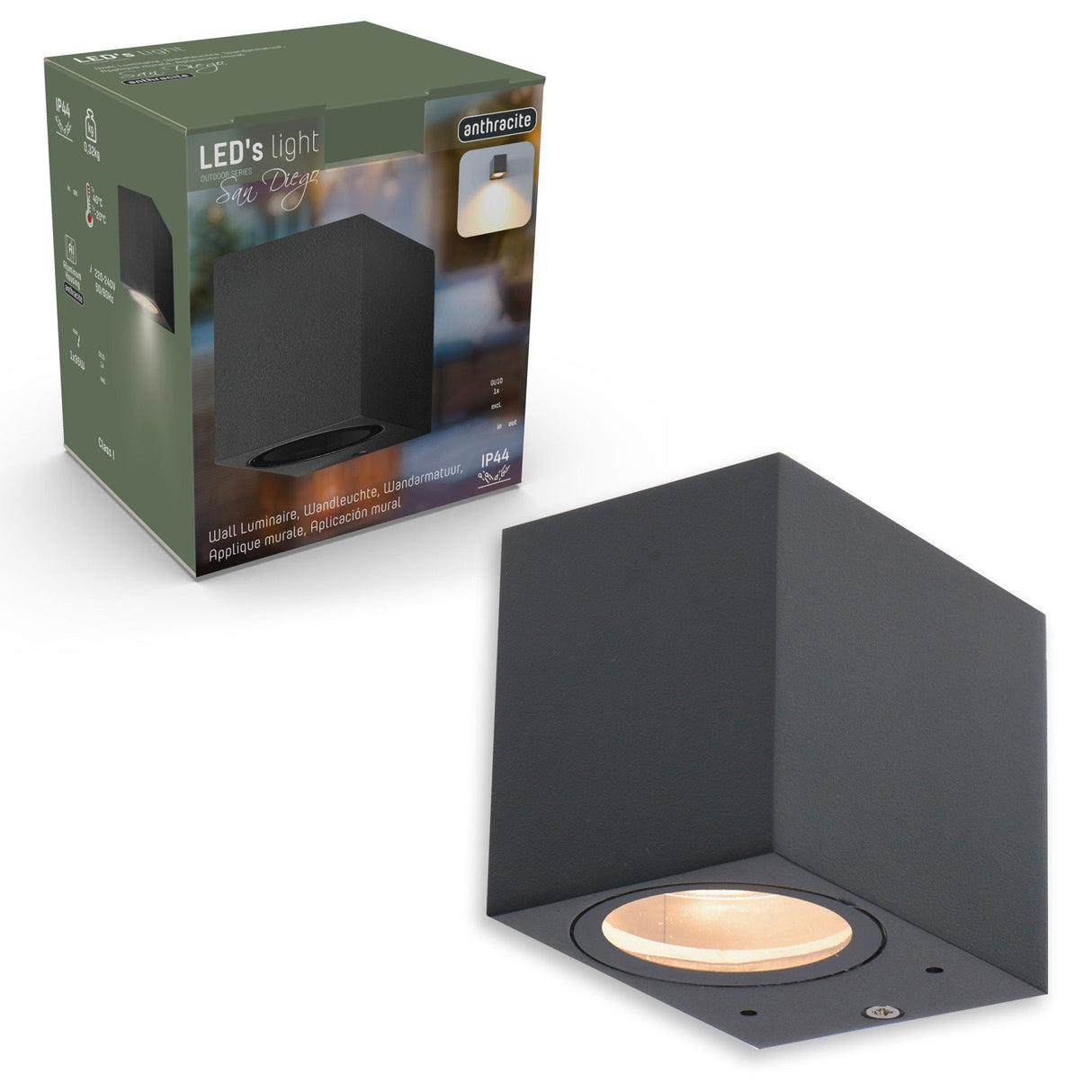 NØRD Down - LED's Light LED Wandleuchte für den Außenbereich mit GU10-Fassung - Quadratisch - IP44 - Anthrazit - Modell Rome