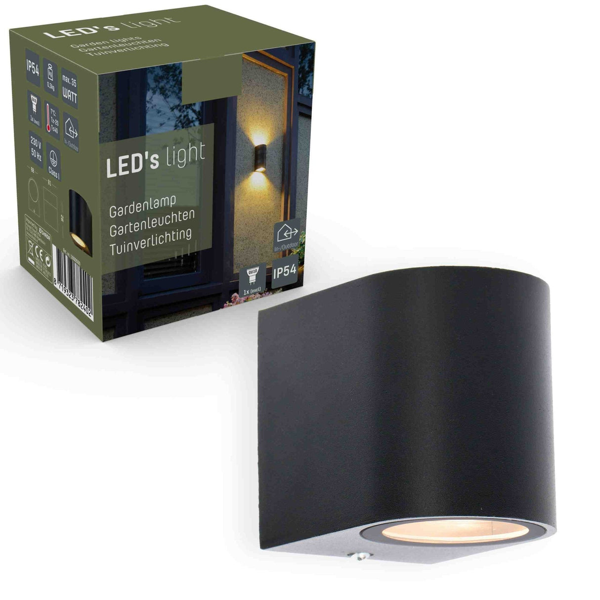 LED's Light LED-Wandleuchte für den Außenbereich mit GU10-Fassung - Rund - Modell San Marino - IP44 - Schwarz