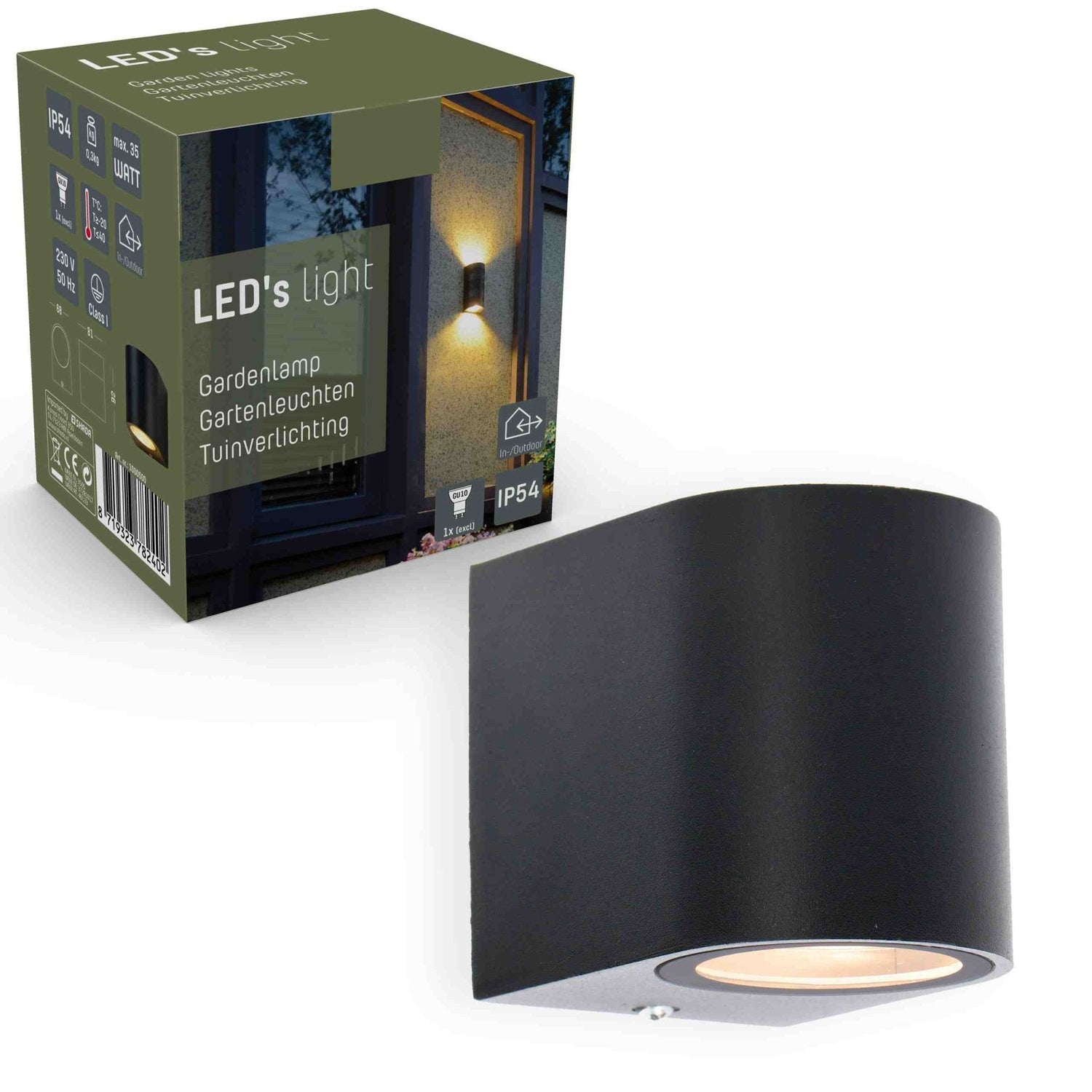 LED's Light LED-Wandleuchte für den Außenbereich mit GU10-Fassung - Rund - Modell San Marino - IP44 - Schwarz