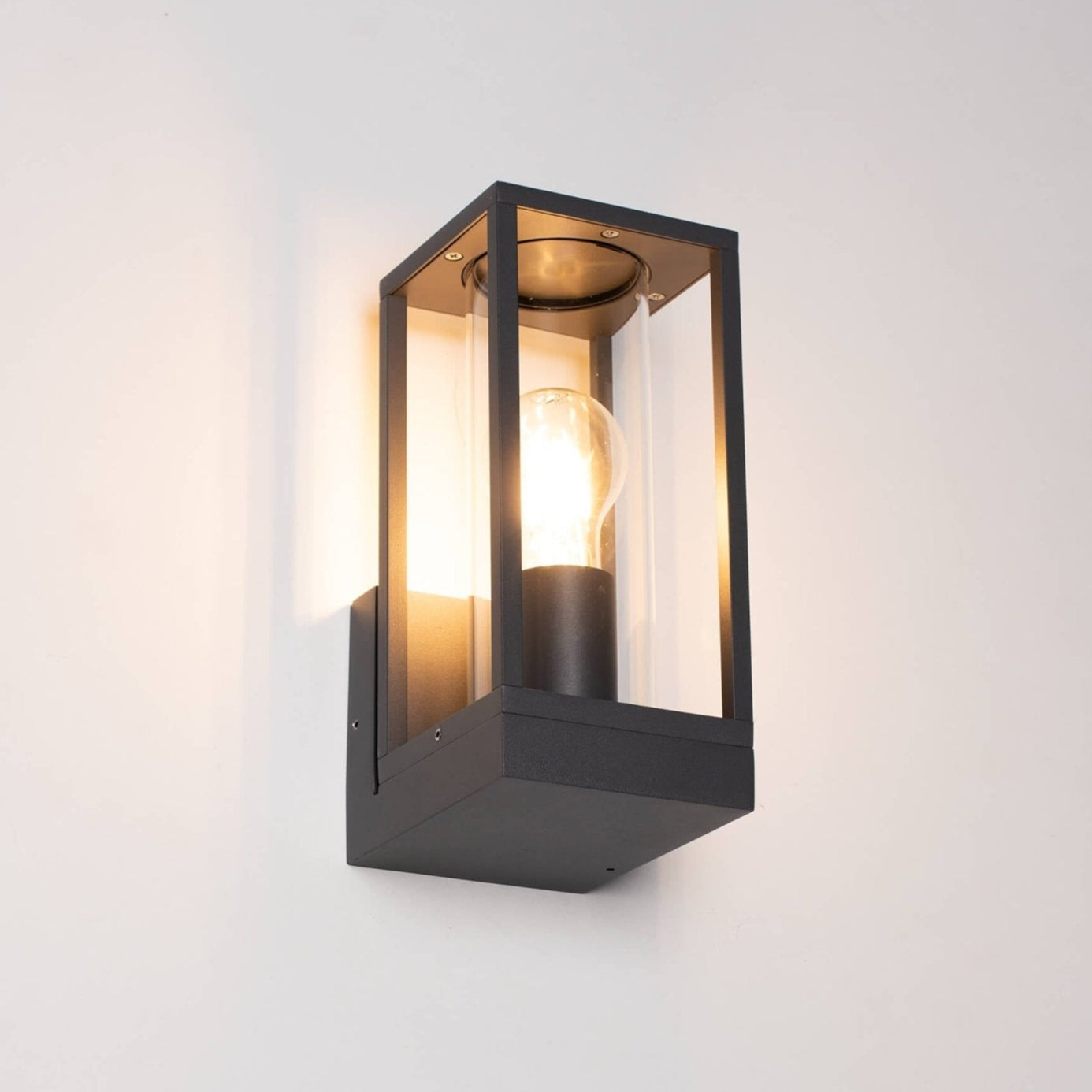 LED's Light LED Wall Lamp with Glass Windows - Rectangle - E27 Fitting - IP44 - Anthracite