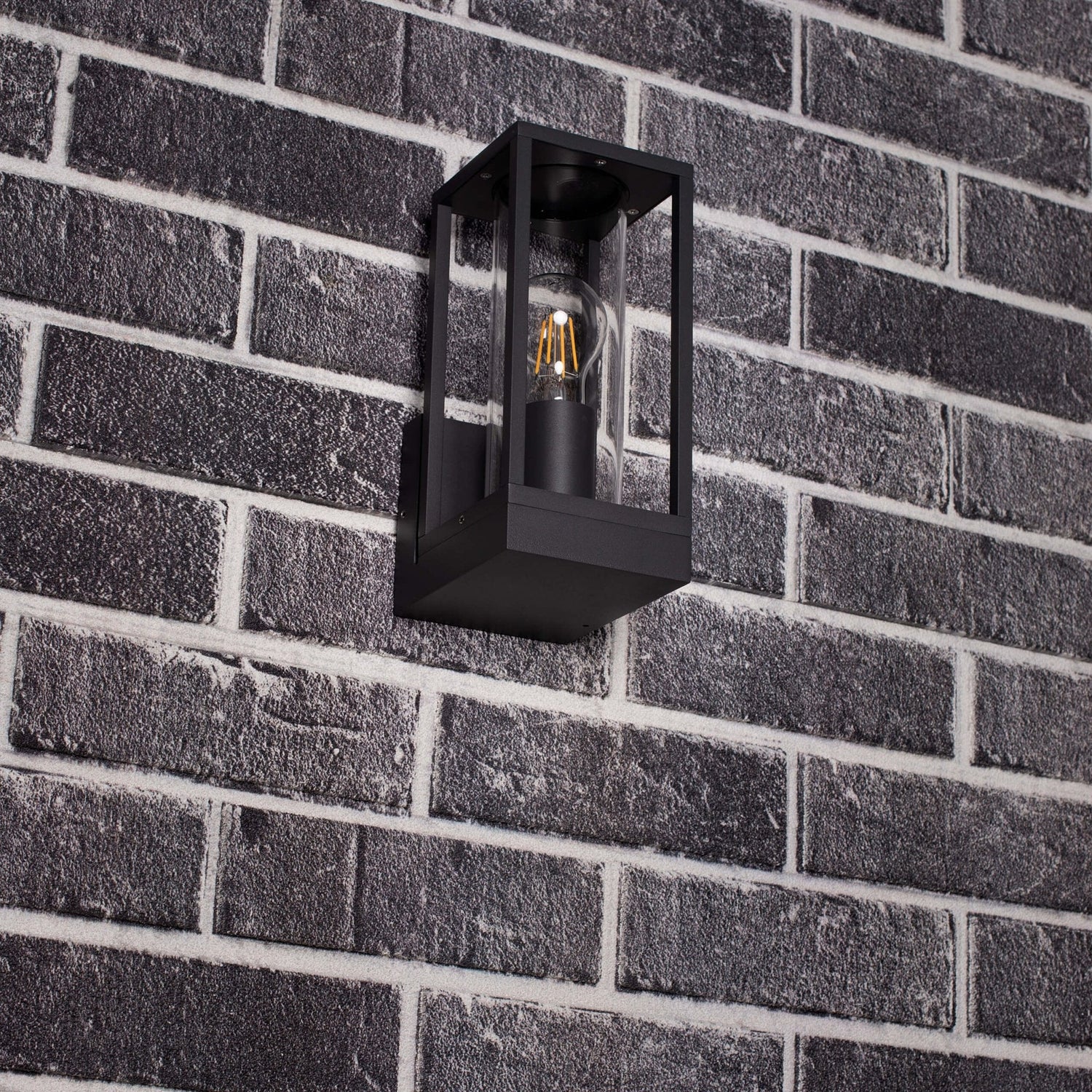 LED's Light LED Wall Lamp with Glass Windows - Rectangle - E27 Fitting - IP44 - Anthracite