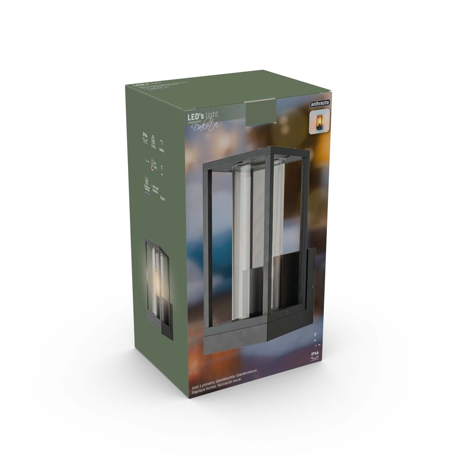 LED's Light LED Wall Lamp with Glass Windows - Rectangle - E27 Fitting - IP44 - Anthracite