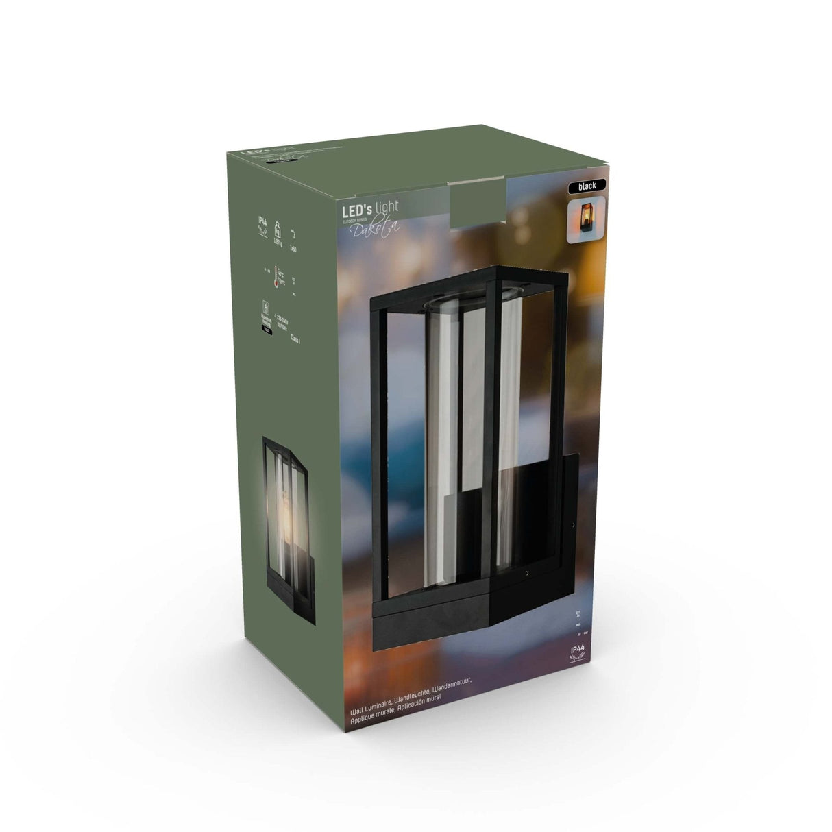 LED's Light LED Wall Lamp with Glass Windows - Rectangle - E27 Fitting - IP44 - Black