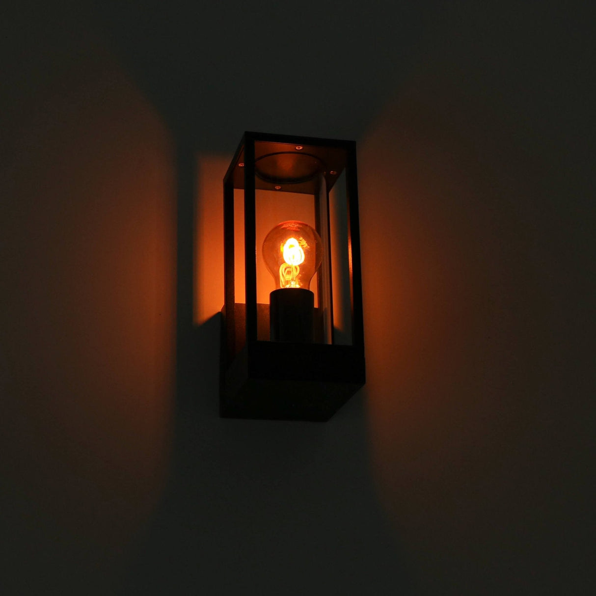 LED's Light LED Wall Lamp with Glass Windows - Rectangle - E27 Fitting - IP44 - Black