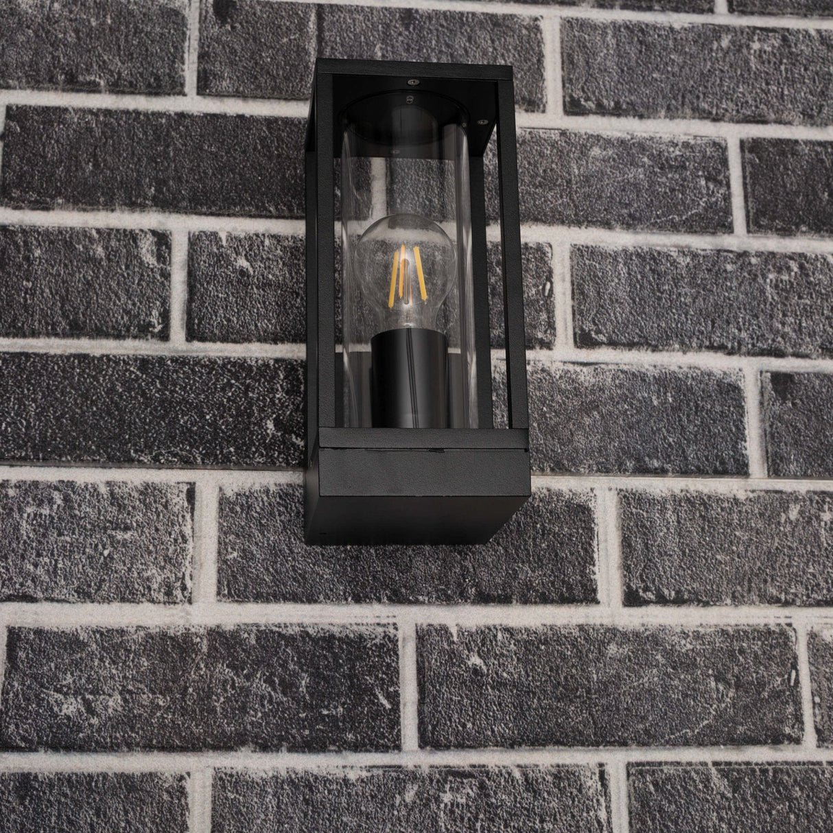 LED's Light LED Wall Lamp with Glass Windows - Rectangle - E27 Fitting - IP44 - Black