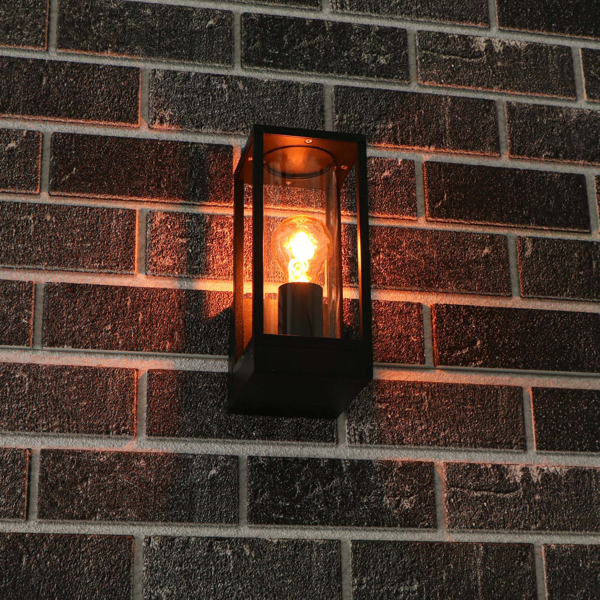 LED's Light LED Wall Lamp with Glass Windows - Rectangle - E27 Fitting - IP44 - Black