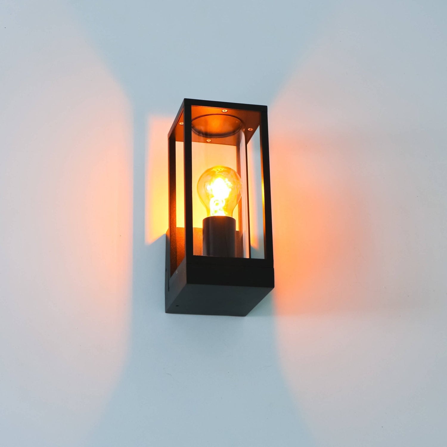 LED's Light LED Wall Lamp with Glass Windows - Rectangle - E27 Fitting - IP44 - Black