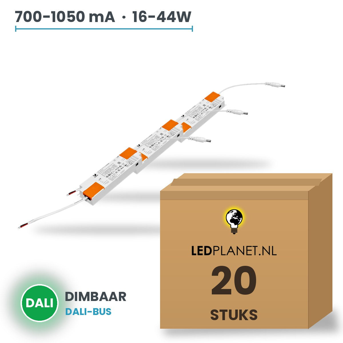 Doos met 20 stuks Dimbare LED-driver DALI - 16-44W - 700-1050 mA instelbaar - max. 42V - XZ