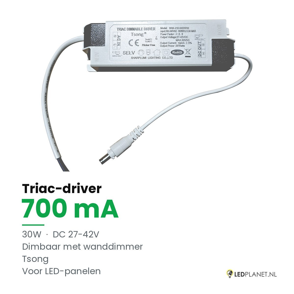 Dimbare LED-driver Triac - 30W - 700 mA - DC 27-42V