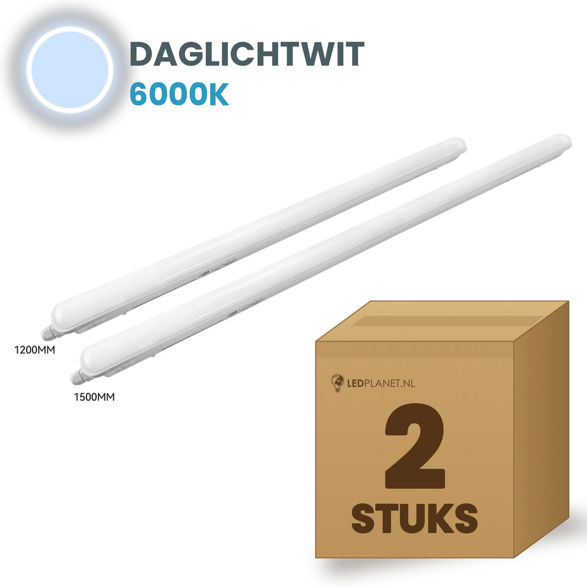 Doos met 2 LED tri-proof armaturen 1200mm daglichtwit 6000K