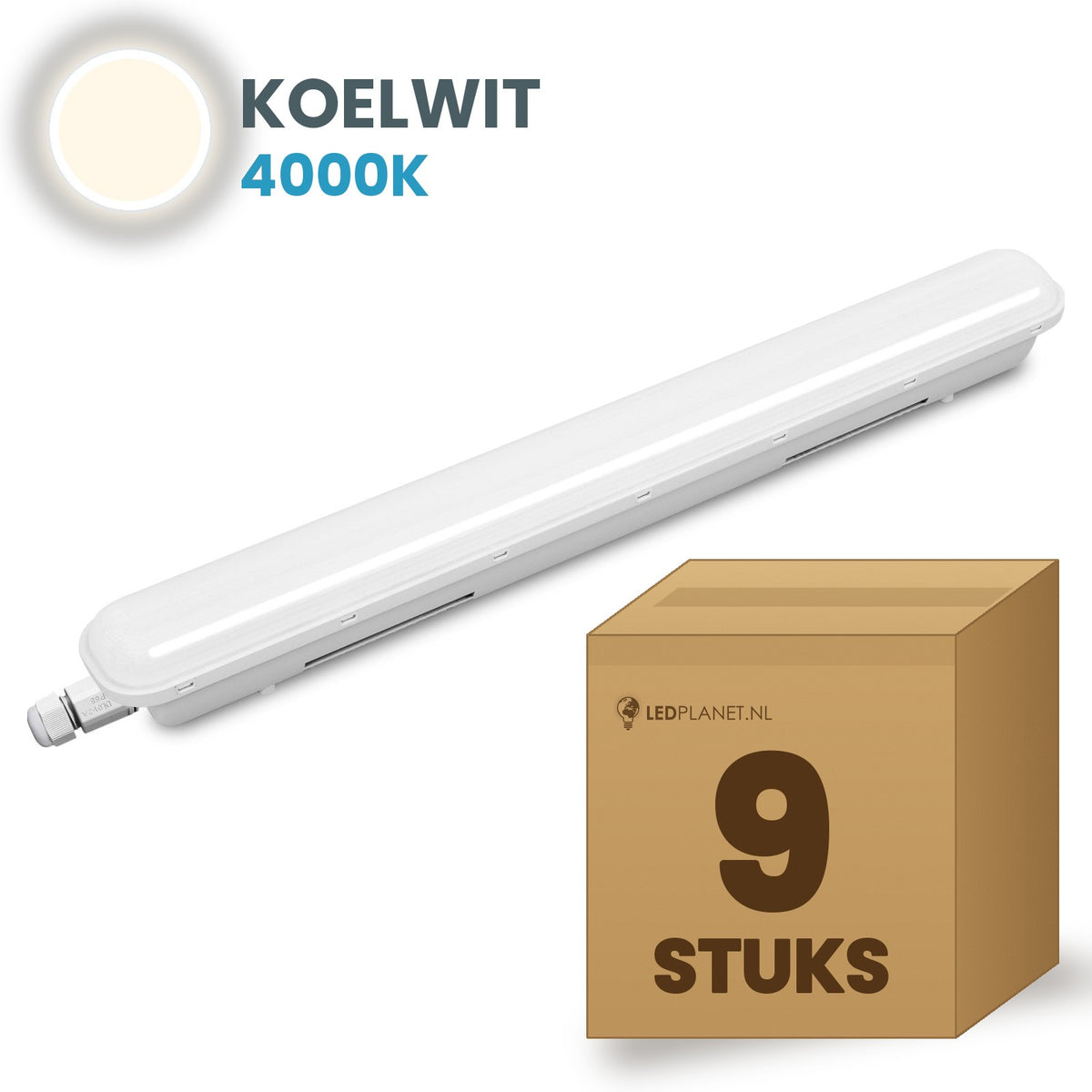 Doos met 9 LED tri-proof armaturen 1500mm koelwit 4000K