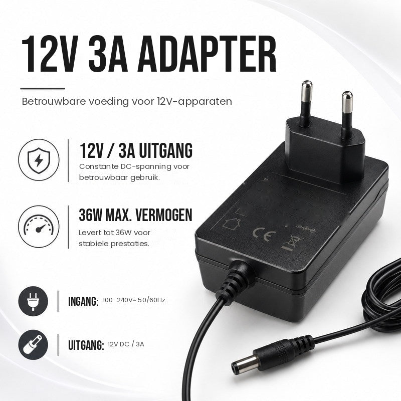 LED stekkervoeding met EU-stekker 12V 36W - uitgang en vermogen