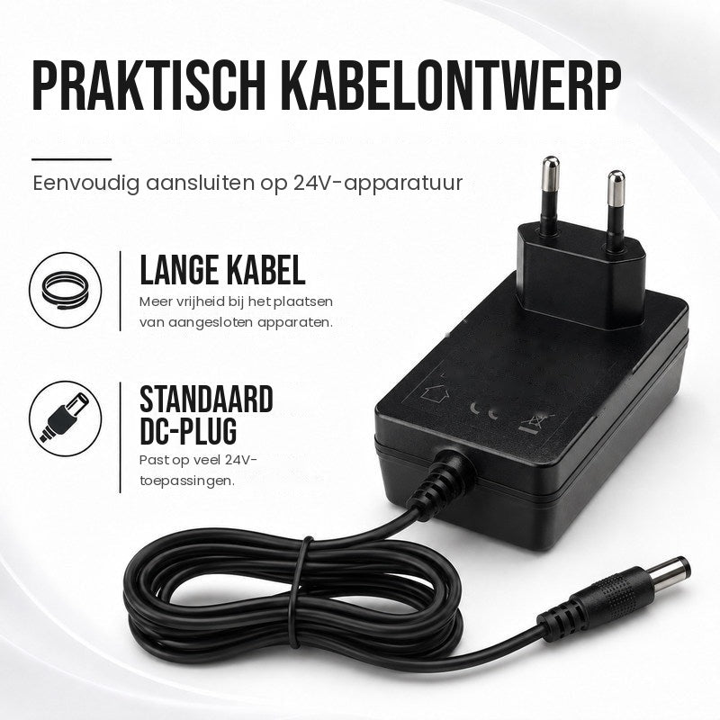 LED stekkervoeding met EU-stekker 24V - kabel en DC-plug