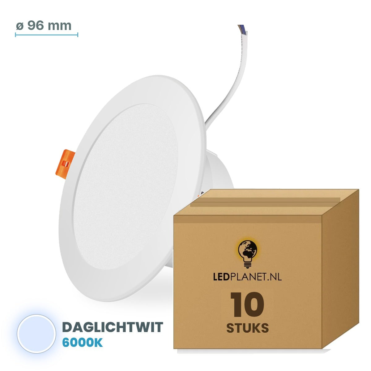 Set van 10 stuks LED downlight 5W - Daglichtwit 6000K - Ø96 mm - in LEDPLANET doos