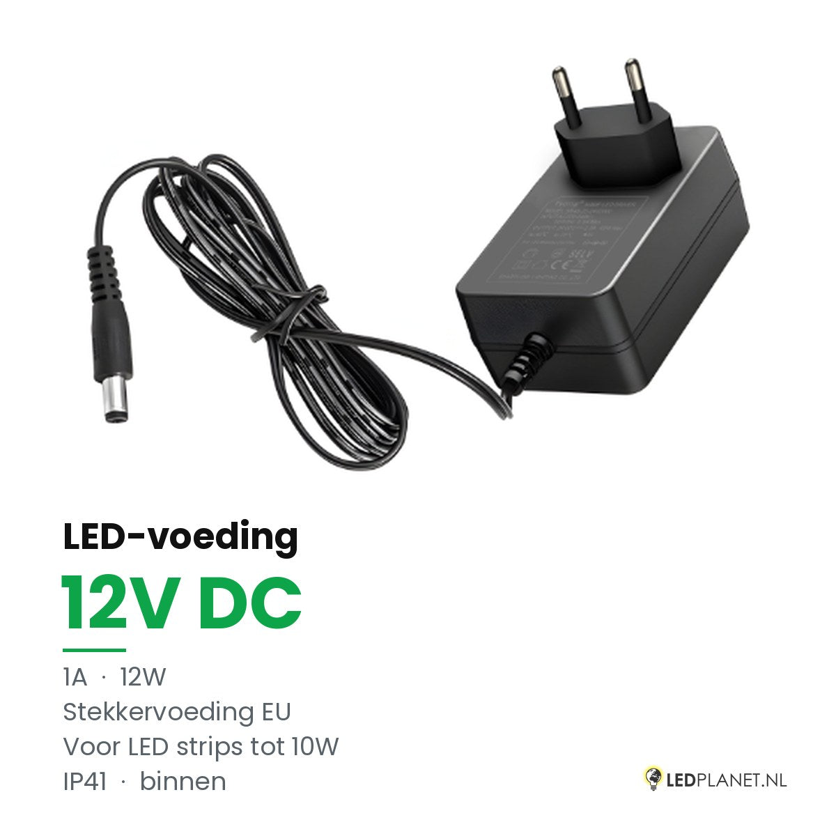 LED Driver 12V DC - 12W - 1A - Stekkervoeding EU - IP41
