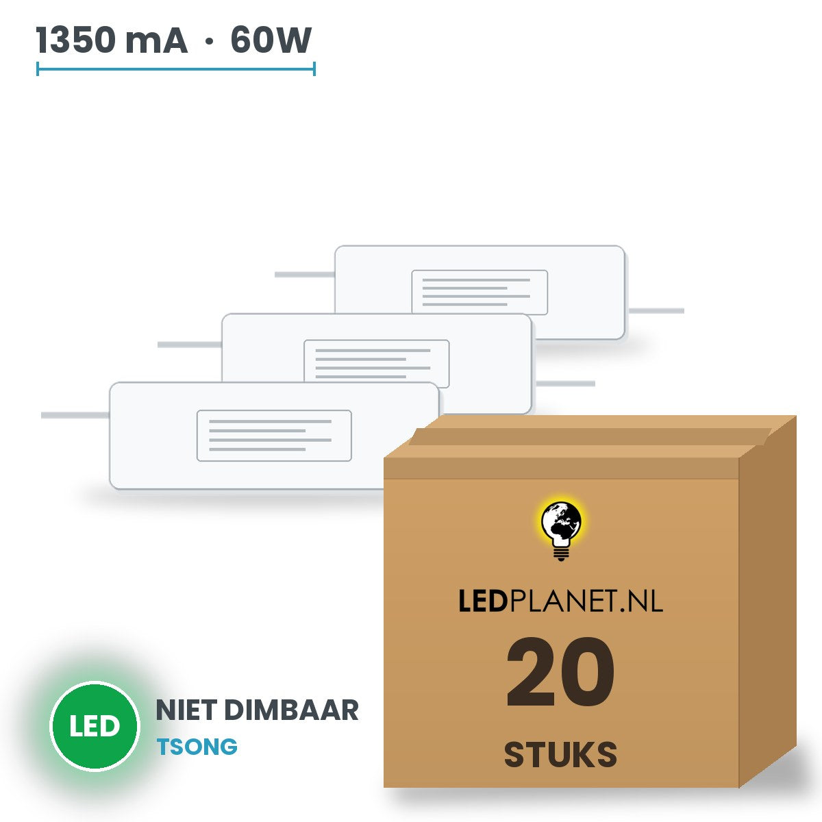 Doos met 20 stuks LED-driver voor LED-paneel - 60W - 1350 mA - DC 27-42V - niet dimbaar - Tsong