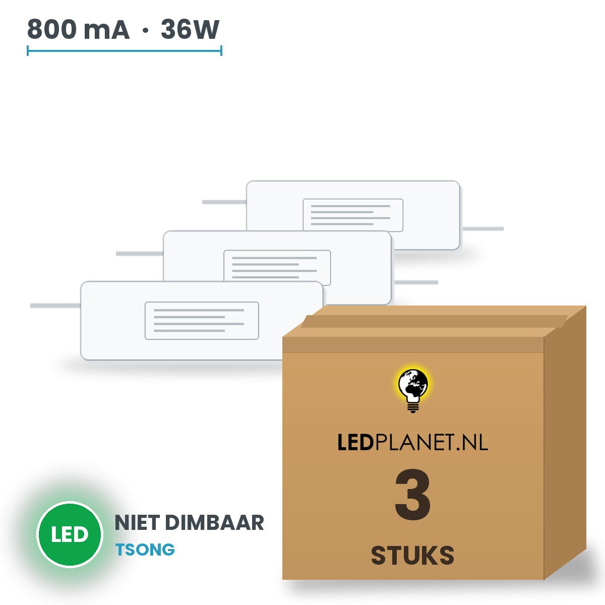Doos met 3 stuks LED-driver voor LED-paneel - 36W - 800 mA - DC 27-42V - niet dimbaar - Tsong
