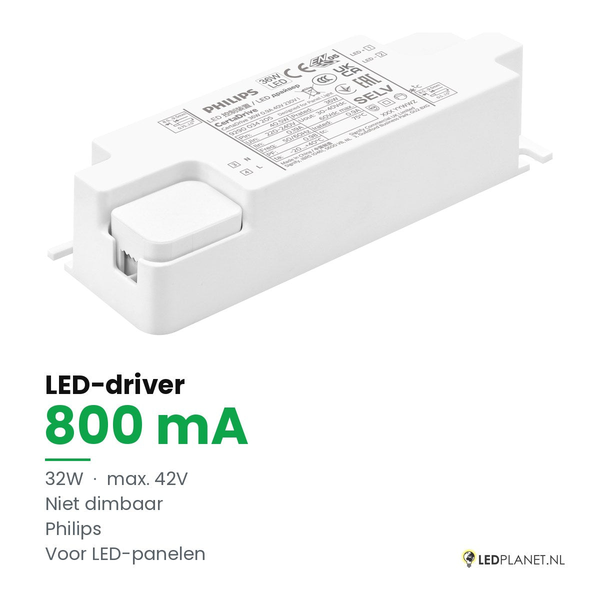 LED-driver voor LED-paneel - 32W - 800 mA - max. 42V - niet dimbaar - Philips