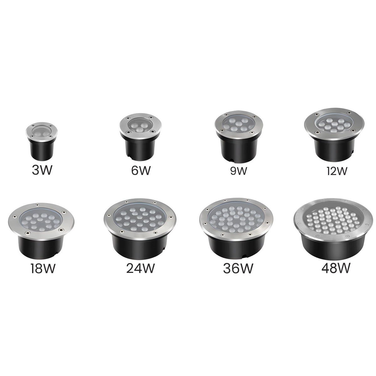 LED inbouw grondspots 24V in alle uitvoeringen van 3W tot 48W