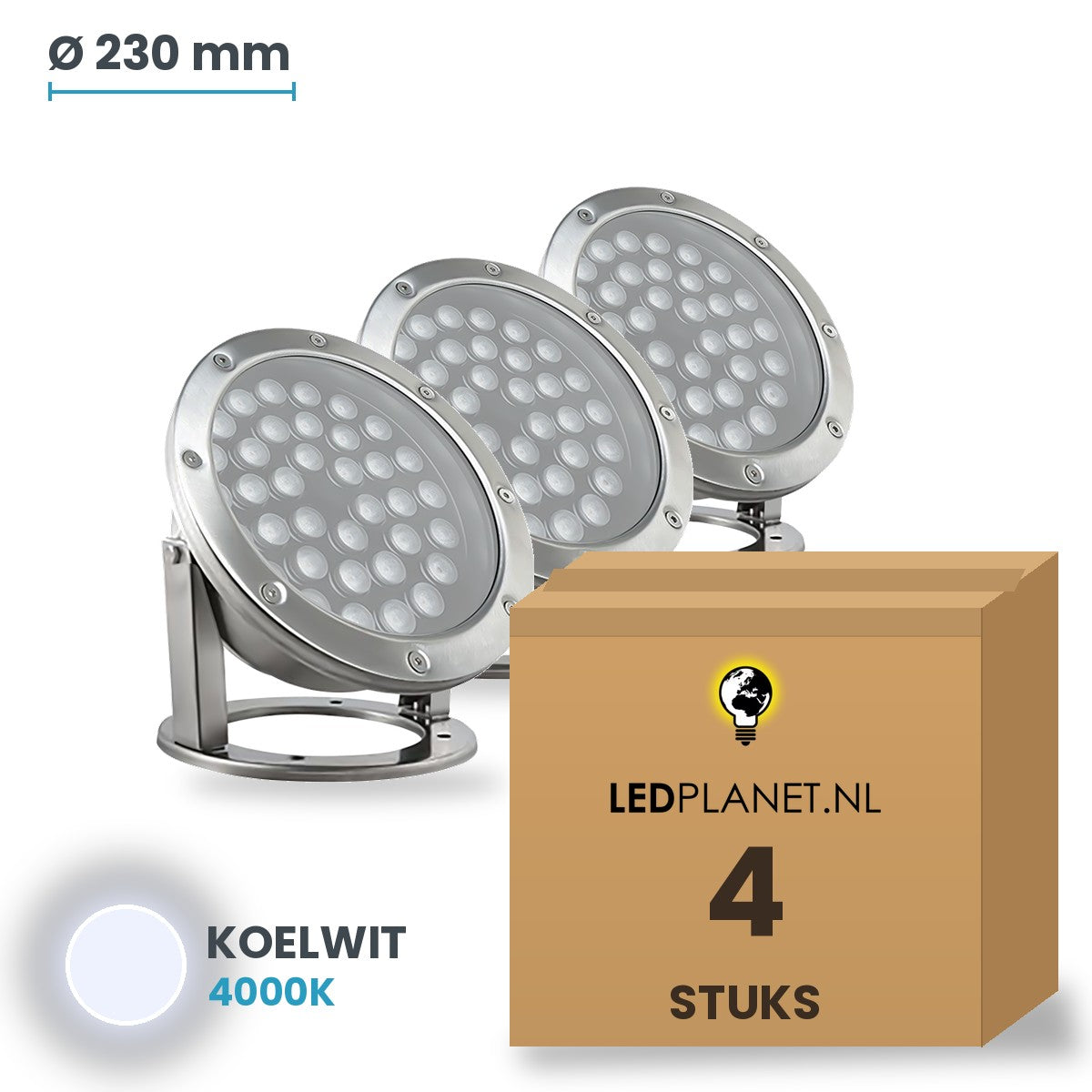 Doos met 4 stuks LED onderwaterlamp 36W, lichtkleur koelwit 4000K