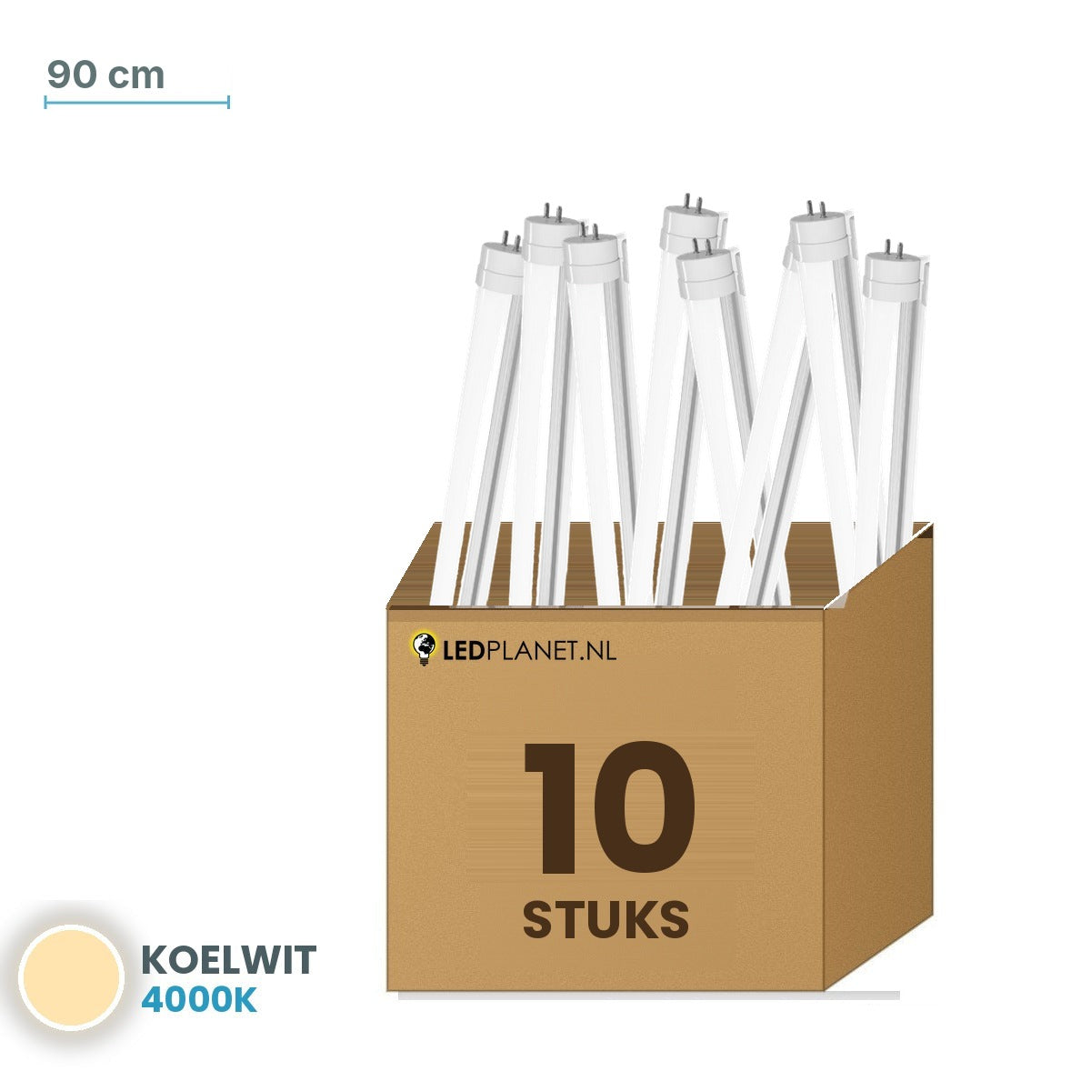 Set van 10 stuks LED TL buis T8 90 cm - Koelwit 4000K - in LEDPLANET doos