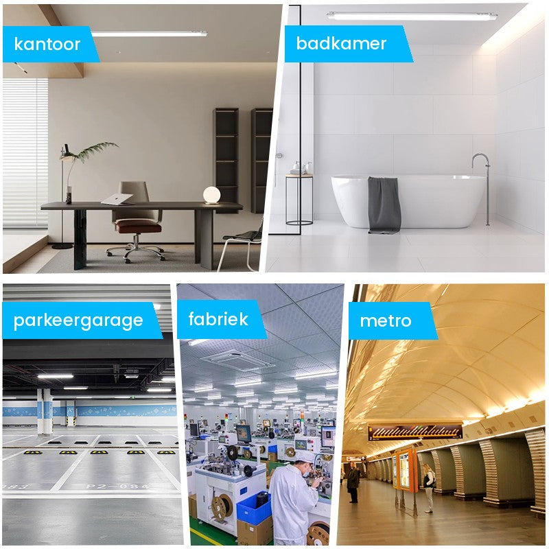 LED Feuchtraumleuchte Tri-Proof 1200mm 36W - Anwendungen: Büro, Badezimmer, Parkhaus, Fabrik und U-Bahn