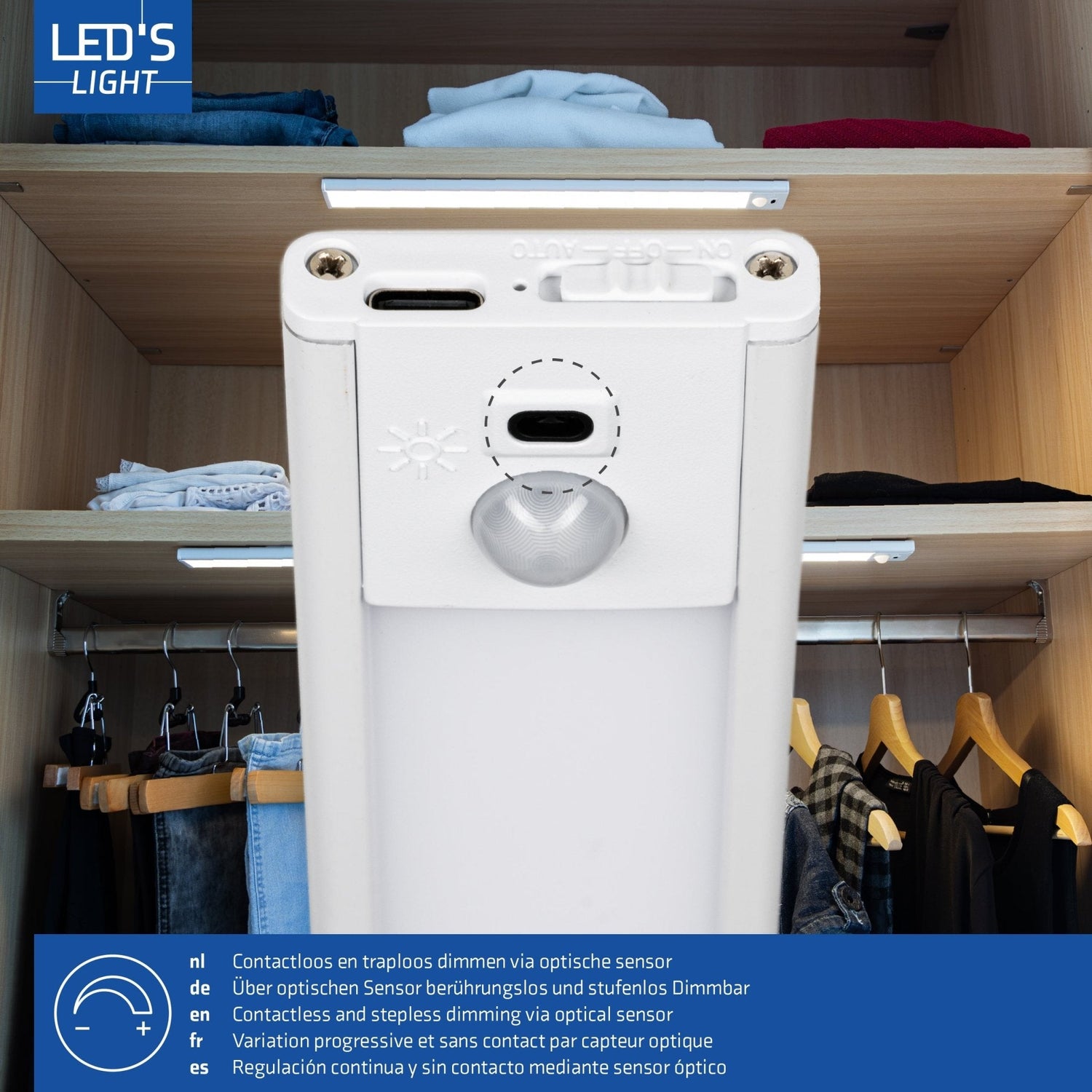 LED's Light Kastverlichting met sensor 40 cm - Oplaadbaar (USB-C) en draadloos - zwaai- en bewegingssensor - wit