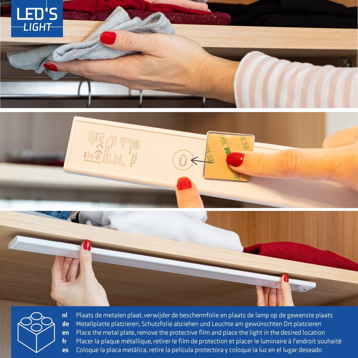 LED's Light Kastverlichting met sensor 40 cm - Oplaadbaar (USB-C) en draadloos - zwaai- en bewegingssensor - wit