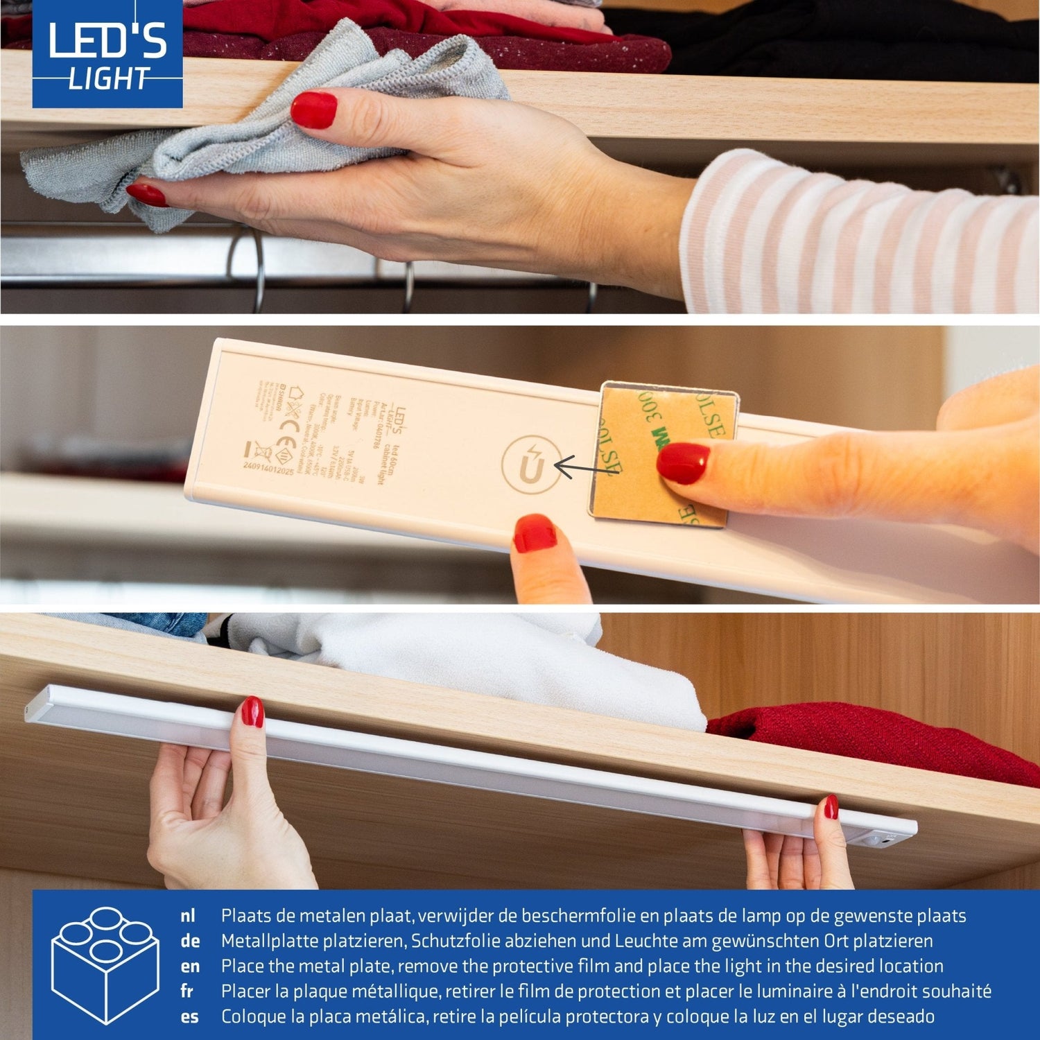 LED's Light Kastverlichting met sensor 60 cm - Oplaadbaar (USB-C) en draadloos - zwaai- en bewegingssensor - wit