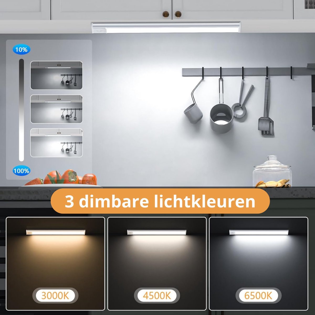 LED's Light Kastverlichting met sensor 40 cm - Oplaadbaar (USB-C) en draadloos - zwaai- en bewegingssensor - wit