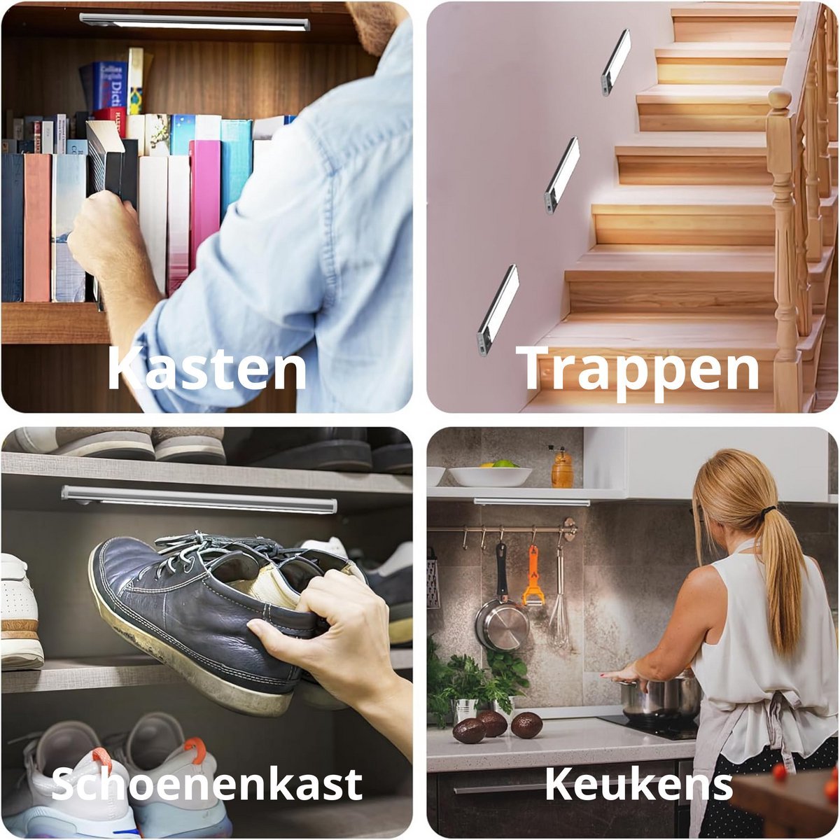 LED's Light Kastverlichting met sensor 40 cm - Oplaadbaar (USB-C) en draadloos - zwaai- en bewegingssensor - wit