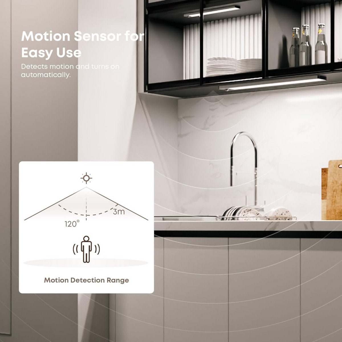 LED's Light Kastverlichting met sensor 60 cm - Oplaadbaar (USB-C) en draadloos - zwaai- en bewegingssensor - wit