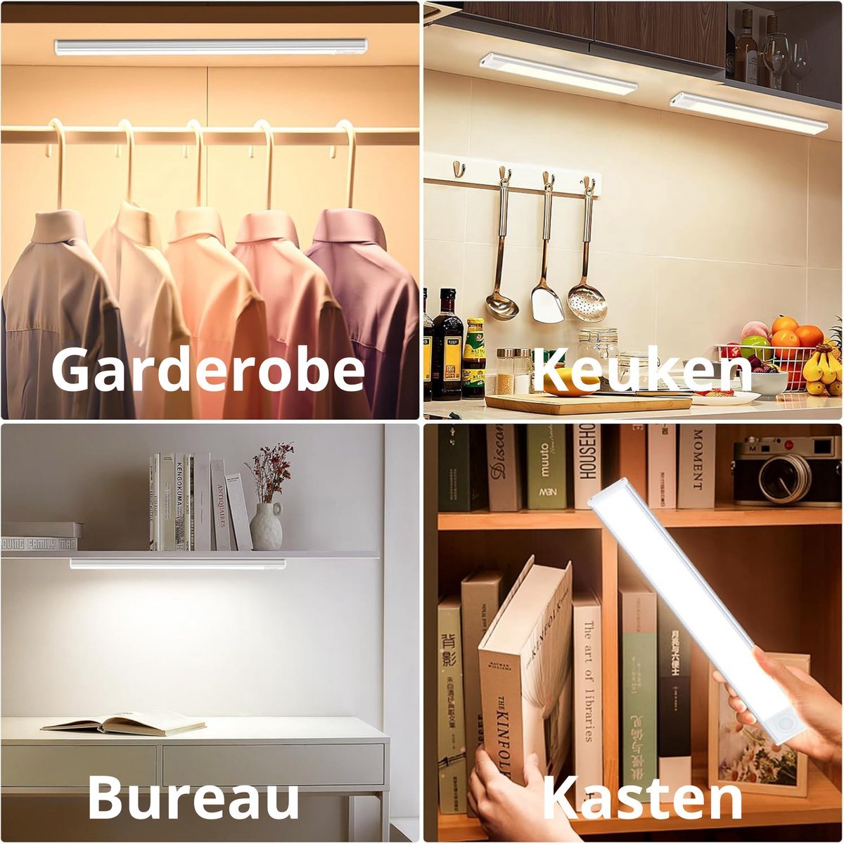 LED's Light Kastverlichting met sensor 60 cm - Oplaadbaar (USB-C) en draadloos - zwaai- en bewegingssensor - wit