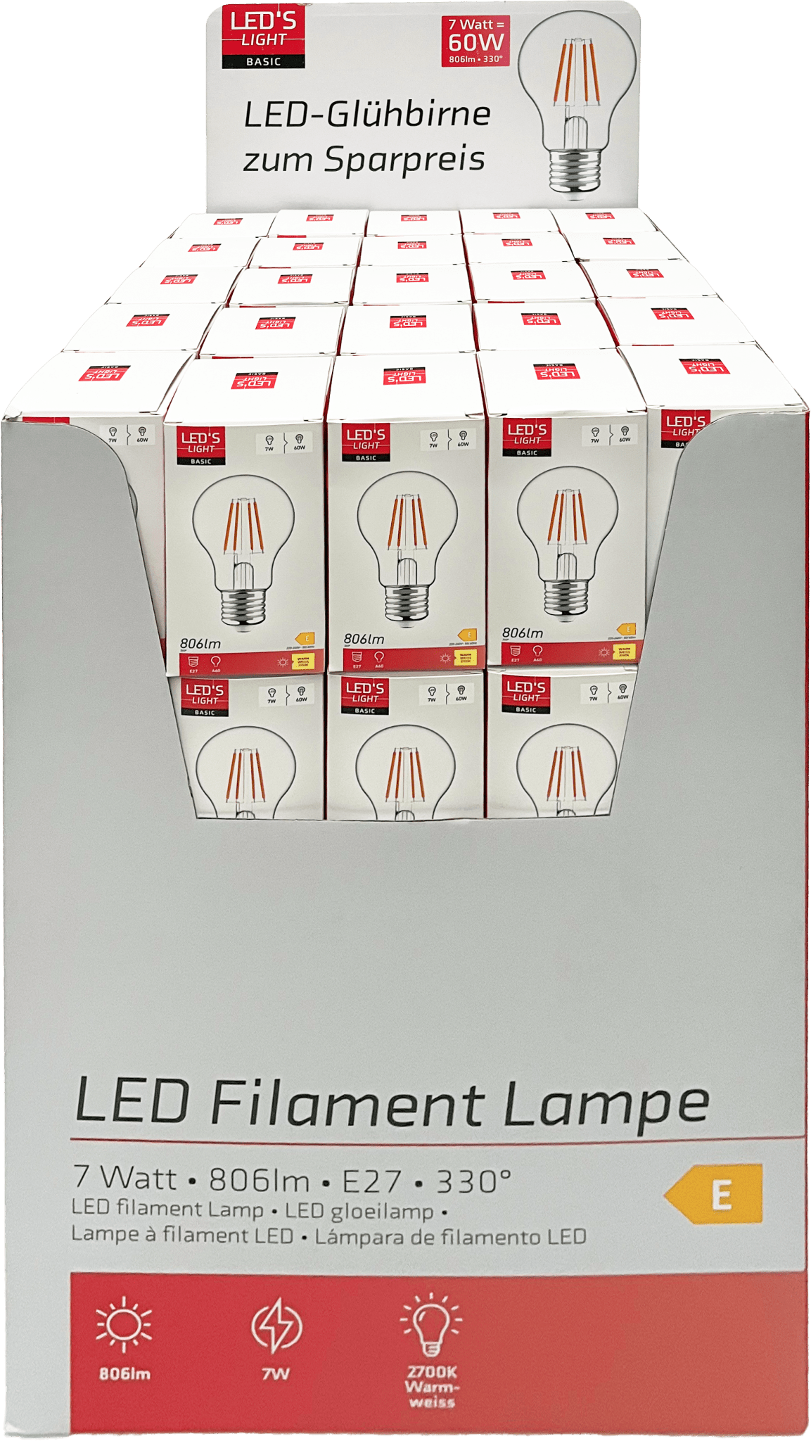 LED Filament Lamp E27 - 806 lumen - 7W - Warmwit 2700K - A60 - Helder Glas
