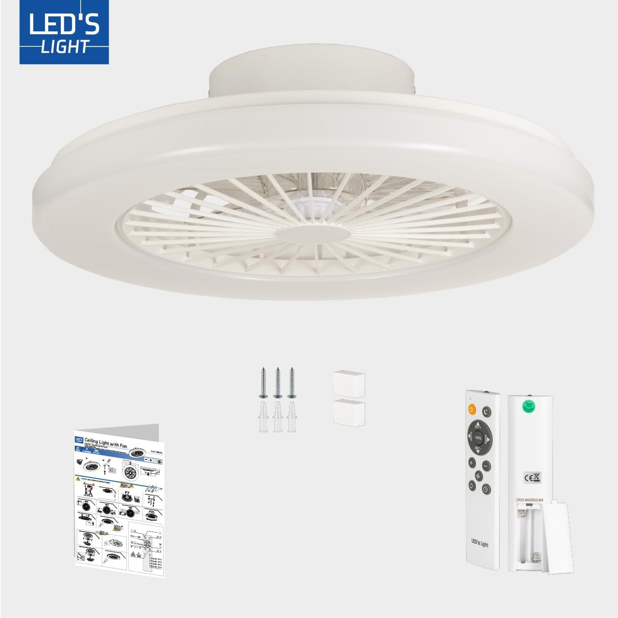 LED's Light Deckenventilator mit Beleuchtung 48 cm - Lüftungsgeschwindigkeit und Bedienung mit Fernbedienung - Weiß
