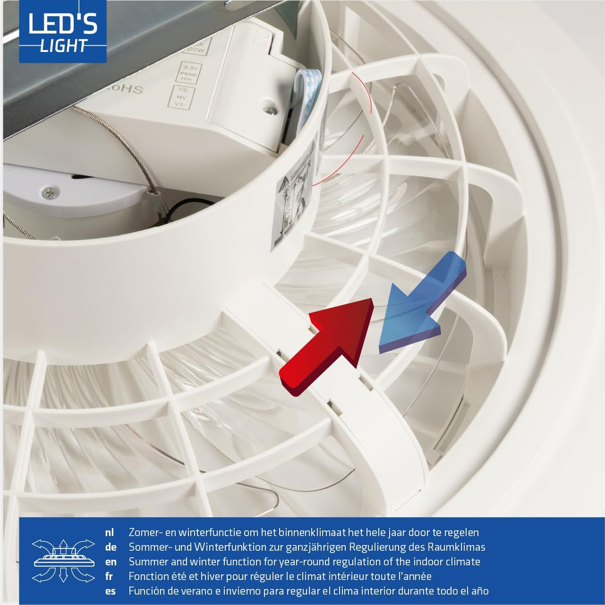 LED's Light Deckenventilator mit Beleuchtung 48 cm - Lüftungsgeschwindigkeit und Bedienung mit Fernbedienung - Weiß