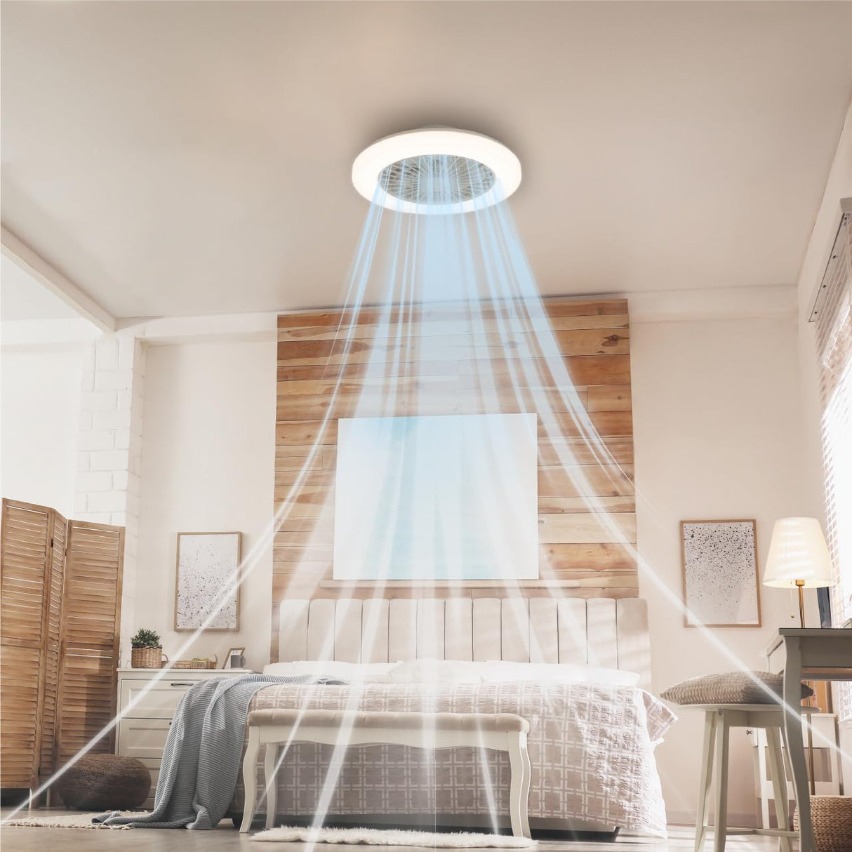 LED's Light Deckenventilator mit Beleuchtung 48 cm - Lüftungsgeschwindigkeit und Bedienung mit Fernbedienung - Weiß