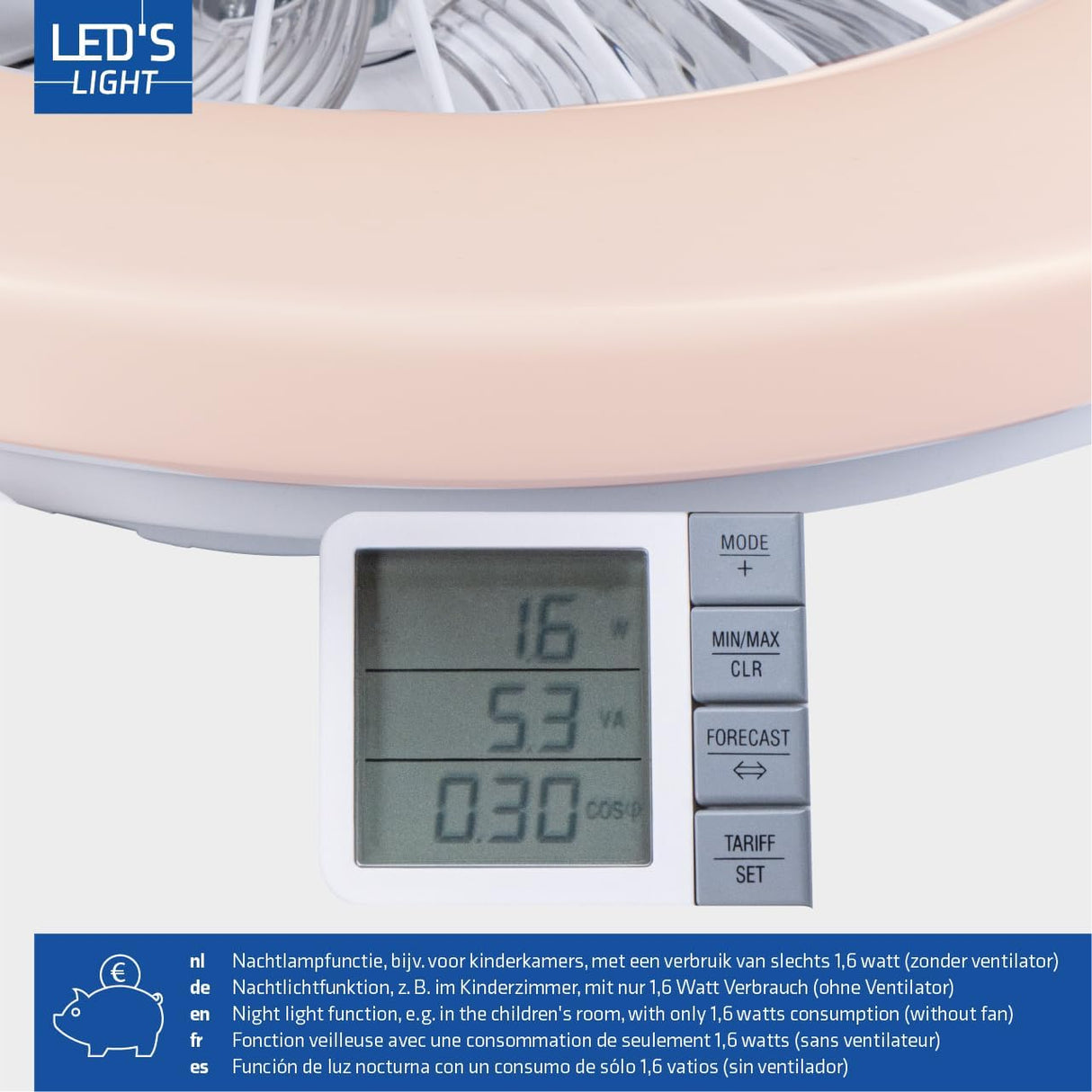 LED's Light Deckenventilator mit Beleuchtung 48 cm - Lüftungsgeschwindigkeit und Bedienung mit Fernbedienung - Weiß