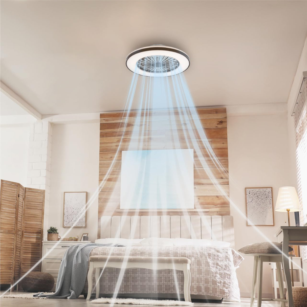 LED's Light ceiling fan with lighting 48 cm - Ventilation speed and operation with remote control - Black