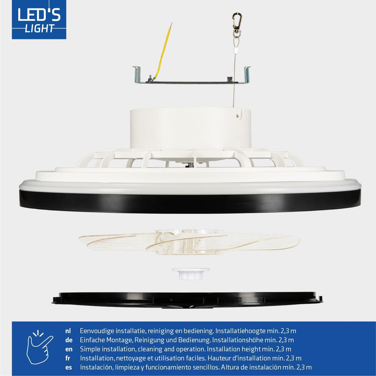 LED's Light ceiling fan with lighting 48 cm - Ventilation speed and operation with remote control - Black