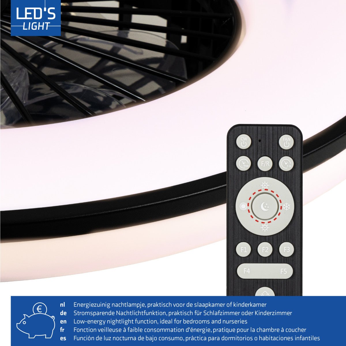 LED's Light Deckenventilator mit Beleuchtung Schwarz - 48,5 cm