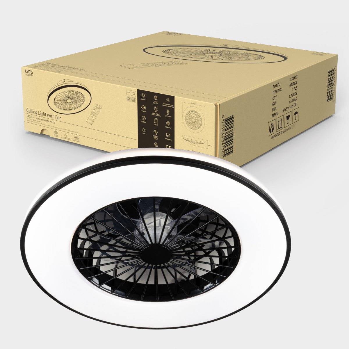 LED's Light Deckenventilator mit Beleuchtung Schwarz - 48,5 cm