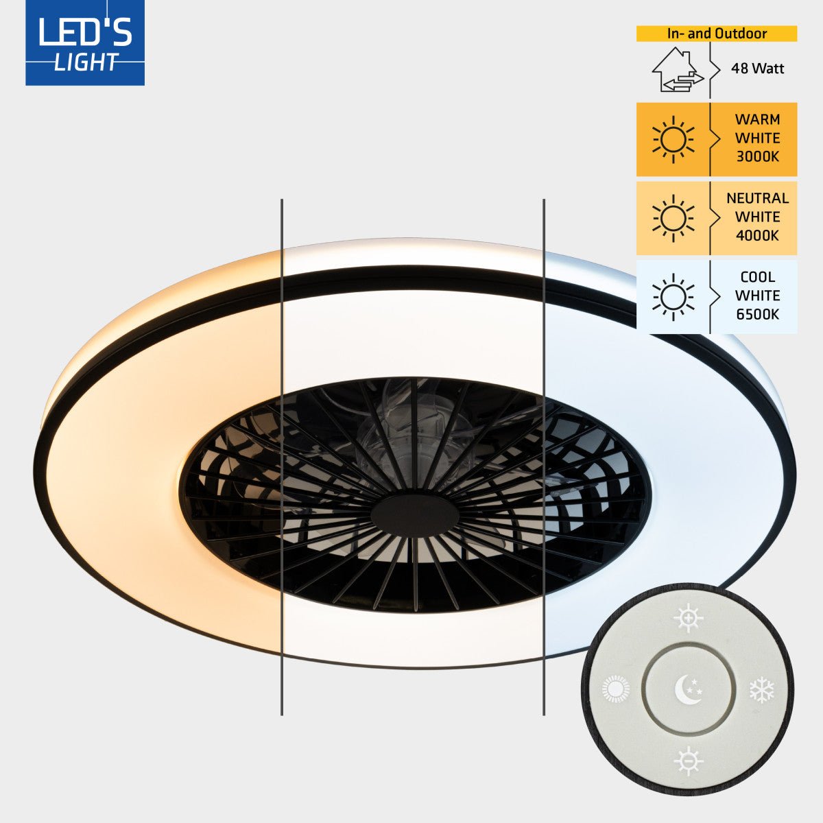 LED's Light Deckenventilator mit Beleuchtung Schwarz - 48,5 cm