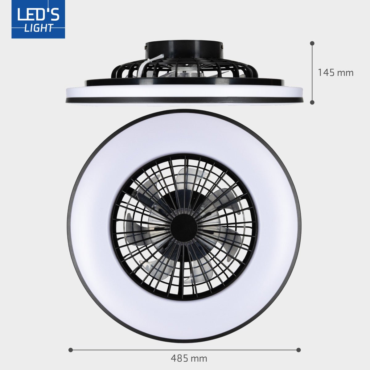 LED's Light Deckenventilator mit Beleuchtung Schwarz - 48,5 cm
