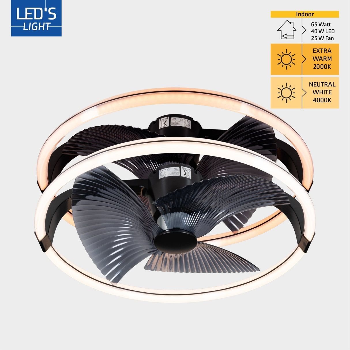 LED-Deckenventilator XL, 4300 Lumen, 40 W, extra warmweiß (2000 K) / kaltweiß (4000 K), Fernbedienung, 74 cm, schwarz