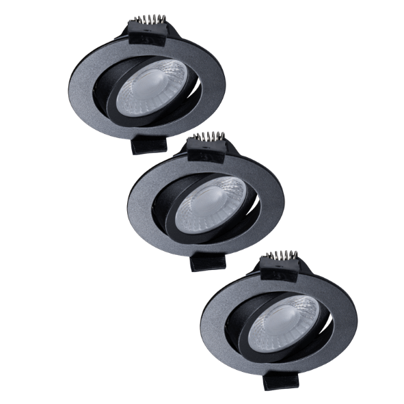 LED's Light PRO - 3er Pack - Downlight Einbaustrahler Ø 68mm - Schwenkbar - Spritzwassergeschützt - Dim to Warm - Schwarz