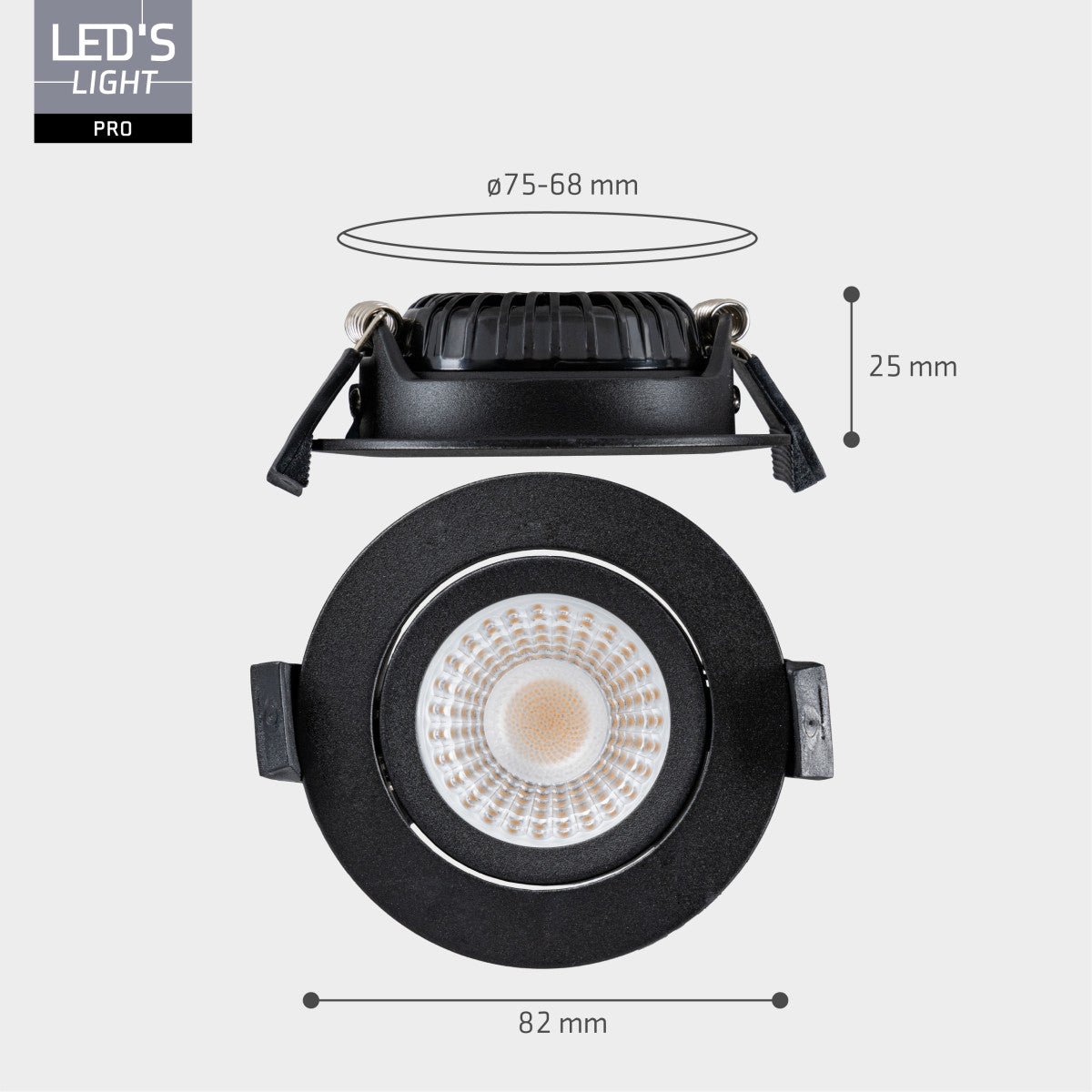 LED's Light PRO - 3er Pack - Downlight Einbaustrahler Ø 68mm - Schwenkbar - Spritzwassergeschützt - Dim to Warm - Schwarz