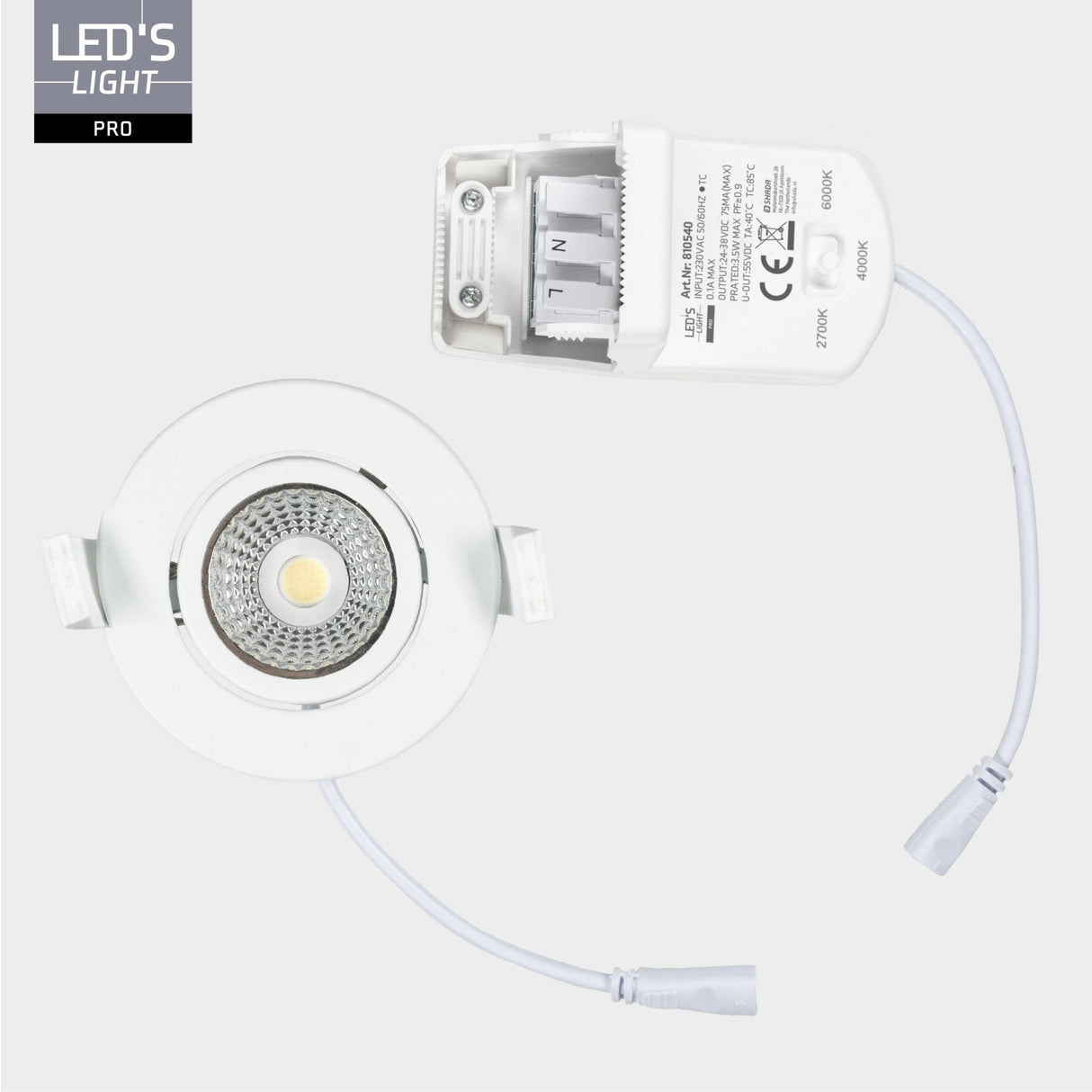3 PACK - LED's Light PRO Recessed Spotlight 68 mm - Indoor & Outdoor - 3 light colors - Dimmable light - White