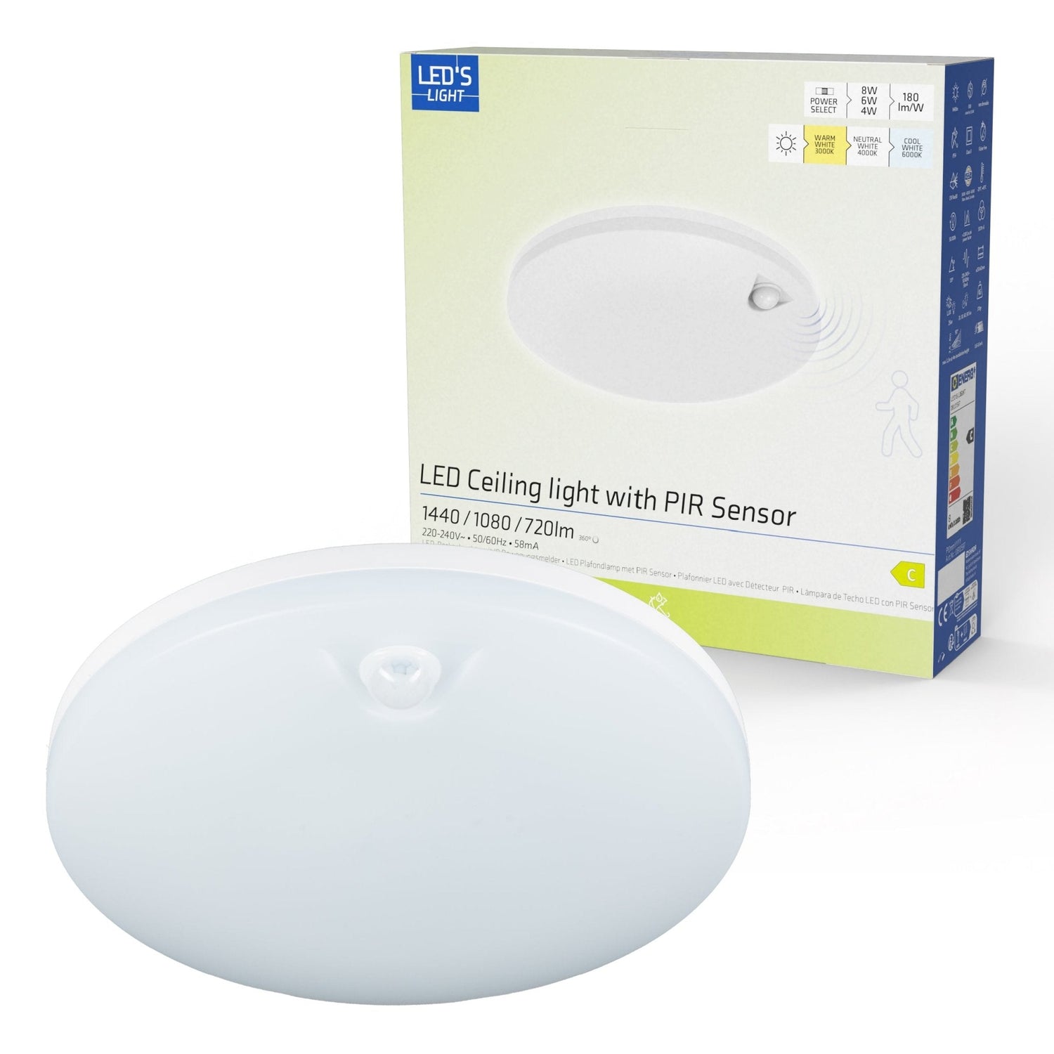 LED's Light Pro Ceiling Lamp with Sensor - Motion Sensor and Dusk Sensor - 6 Modes - 25 cm